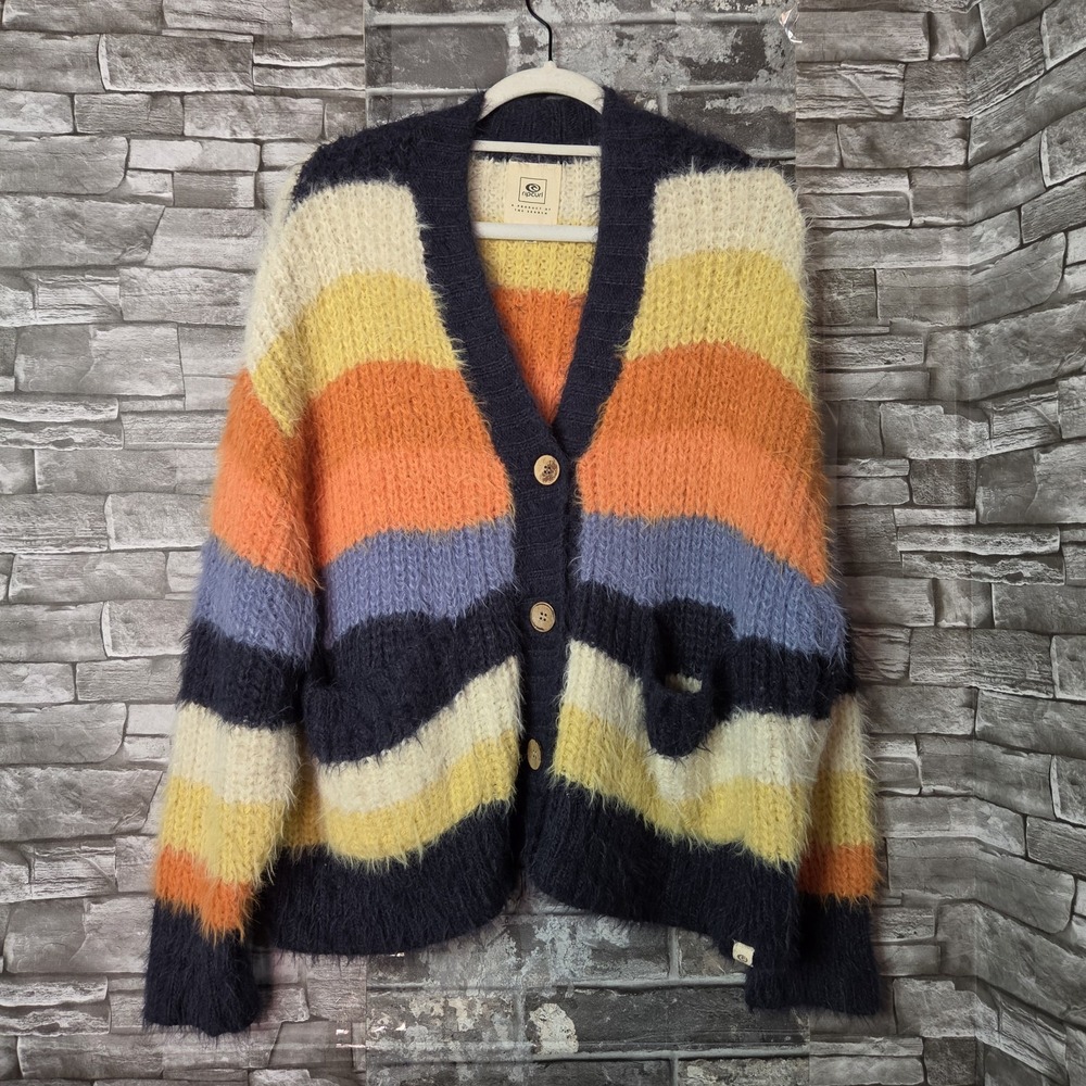 Rip Curl Melting Waves Cardigan Multicolor Striped Shaggy Fuzzy Oversized XS